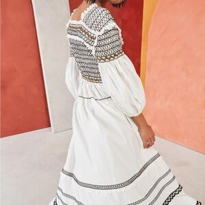 Ulla Johnson White and Black Tiered Sundress with Bishop Sleeves